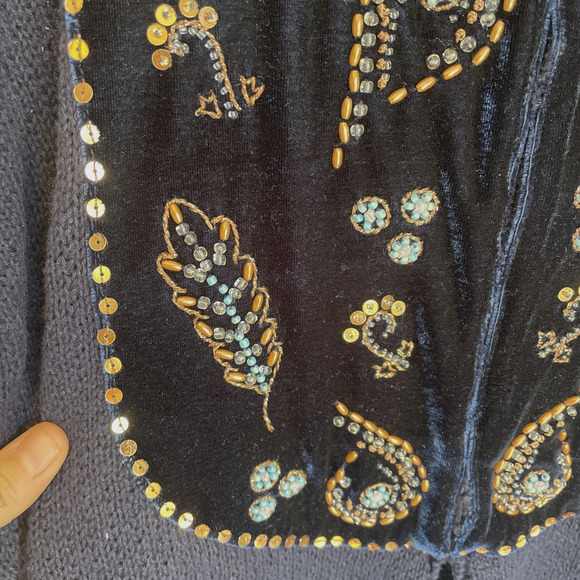 Soft Surroundings Women's Beaded Velvet Cardigan Sweater Size L Boho Embellished - Picture 5 of 16